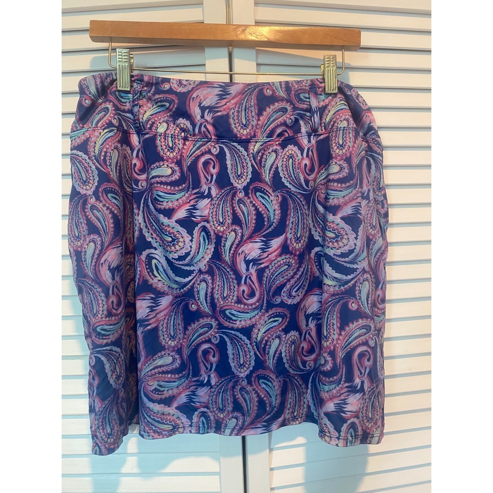 Paisley Print Active Skort with Built-in Shorts and Side Pocket Blue Pink